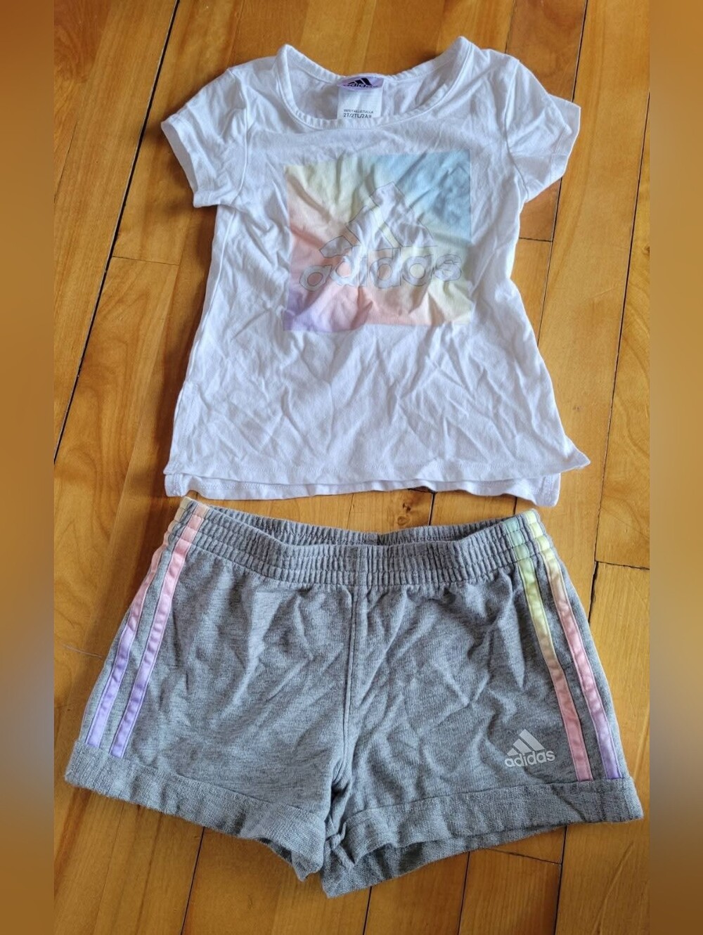Adidas White T-Shirt and Gray Shorts
